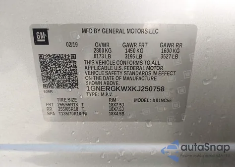 2019 Chevrolet Traverse 1Lt from USA, damaged, VIN 1GNERGKWXKJ250758